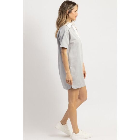 NWT Crescent Gray Contrasting Pocket Front Shirt Mini Dress Size Small - Picture 2 of 12